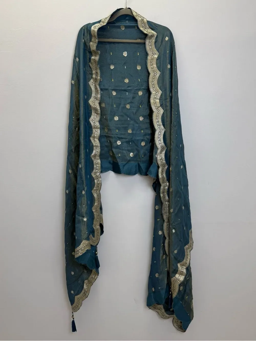 Embellished Teal Ethnic pants Set with Dupatta
